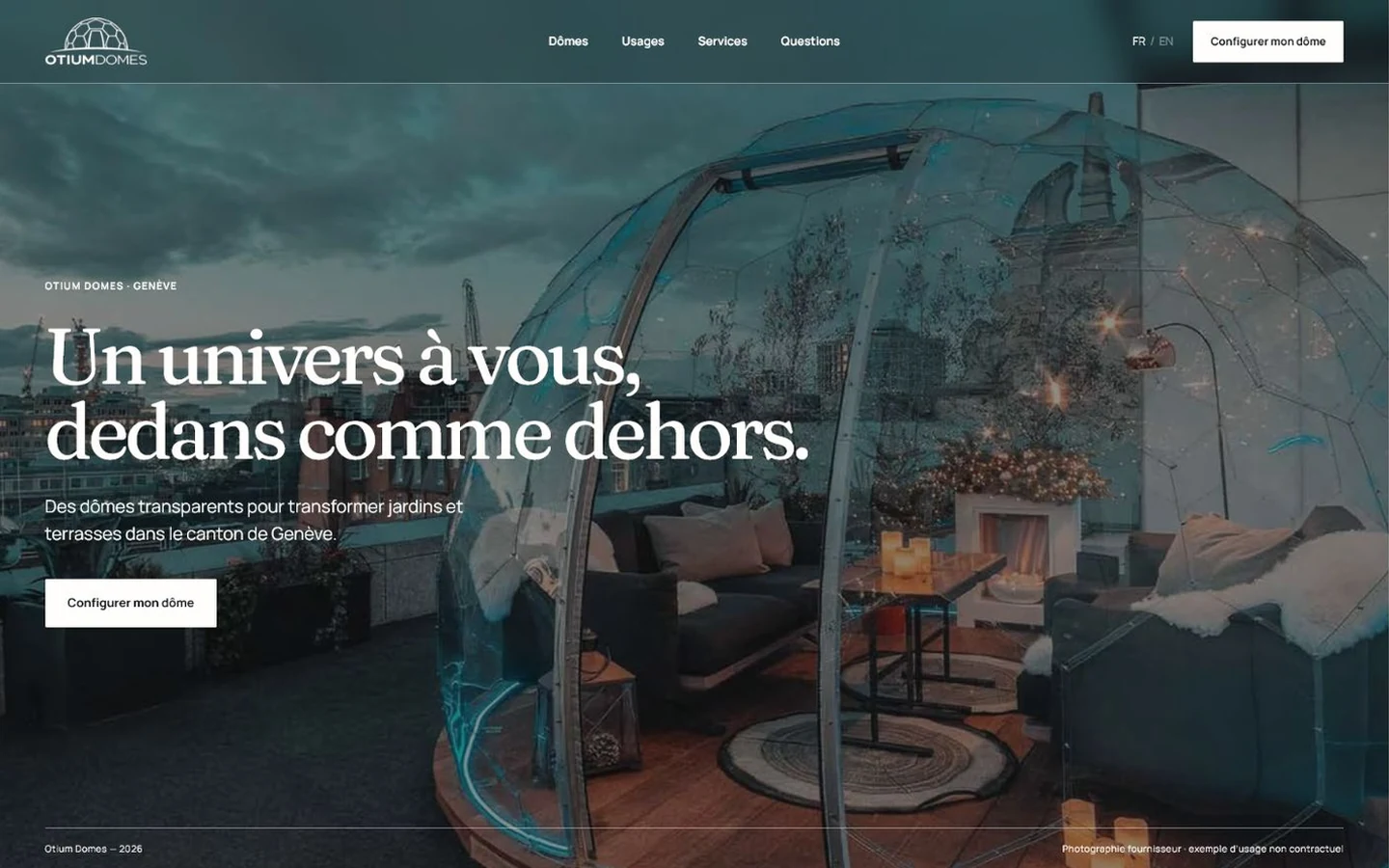 Otium Domes website hero designed and built by Dani Oncins Roca